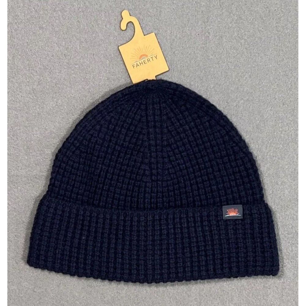 NWT Faherty Waffle Knit Hat 100% Wool Beanie Navy One Size